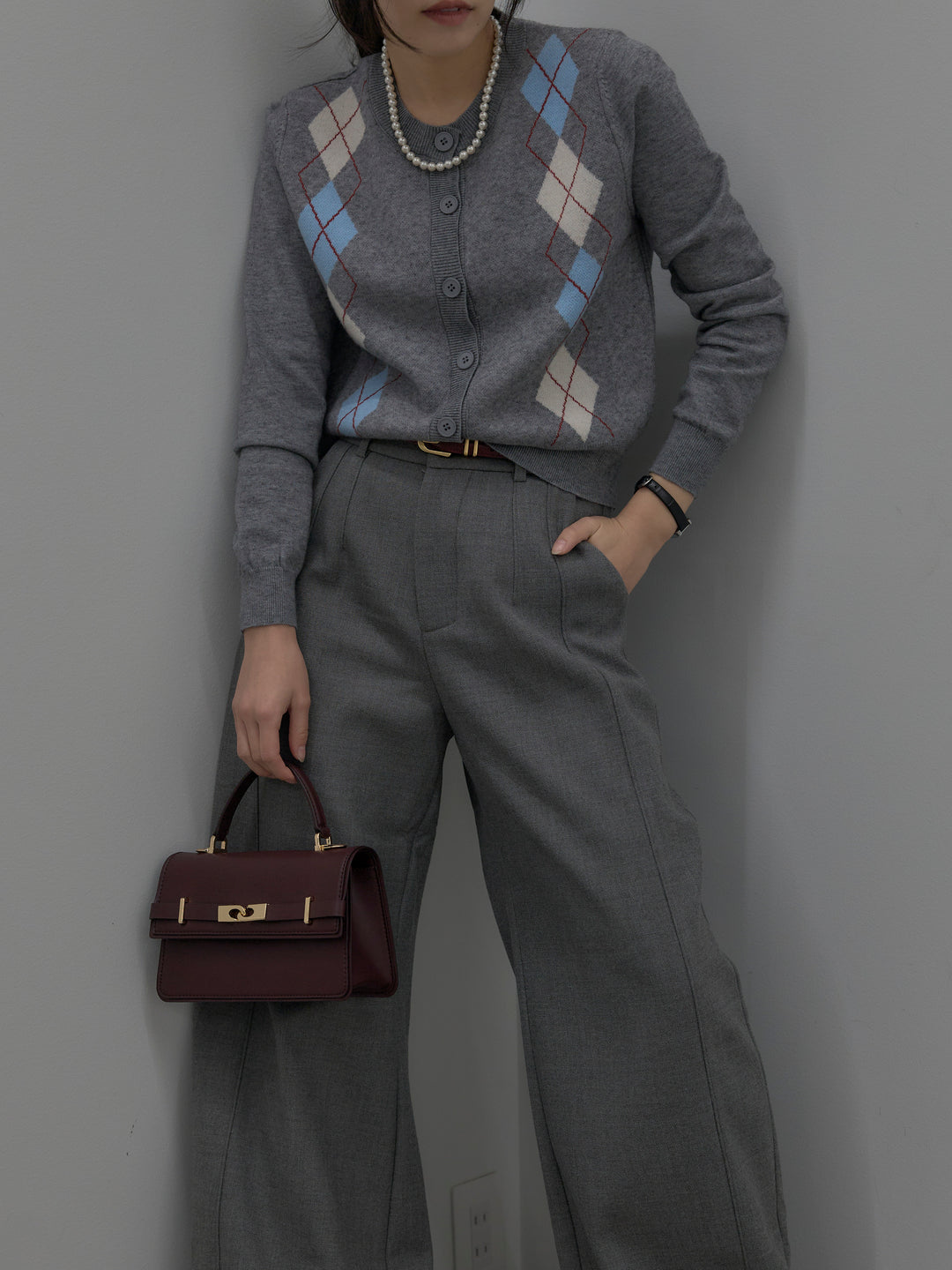 アーガイル柄ニットカーディガン