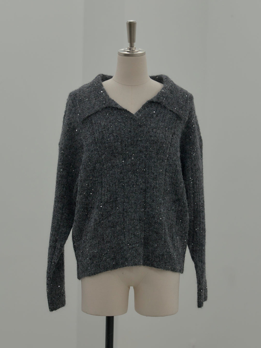 スパンコールスキッパーニットトップス