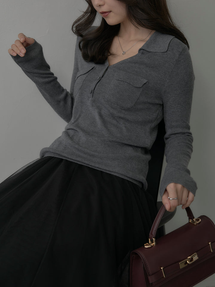 [予約]ポケットデザインリブニットトップス