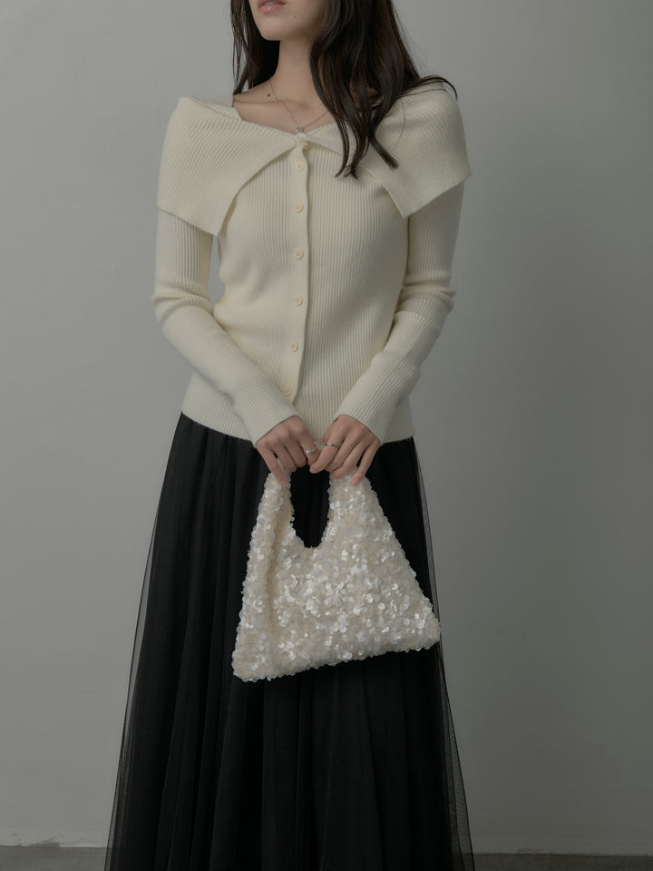 オフショルライクリブニットトップス