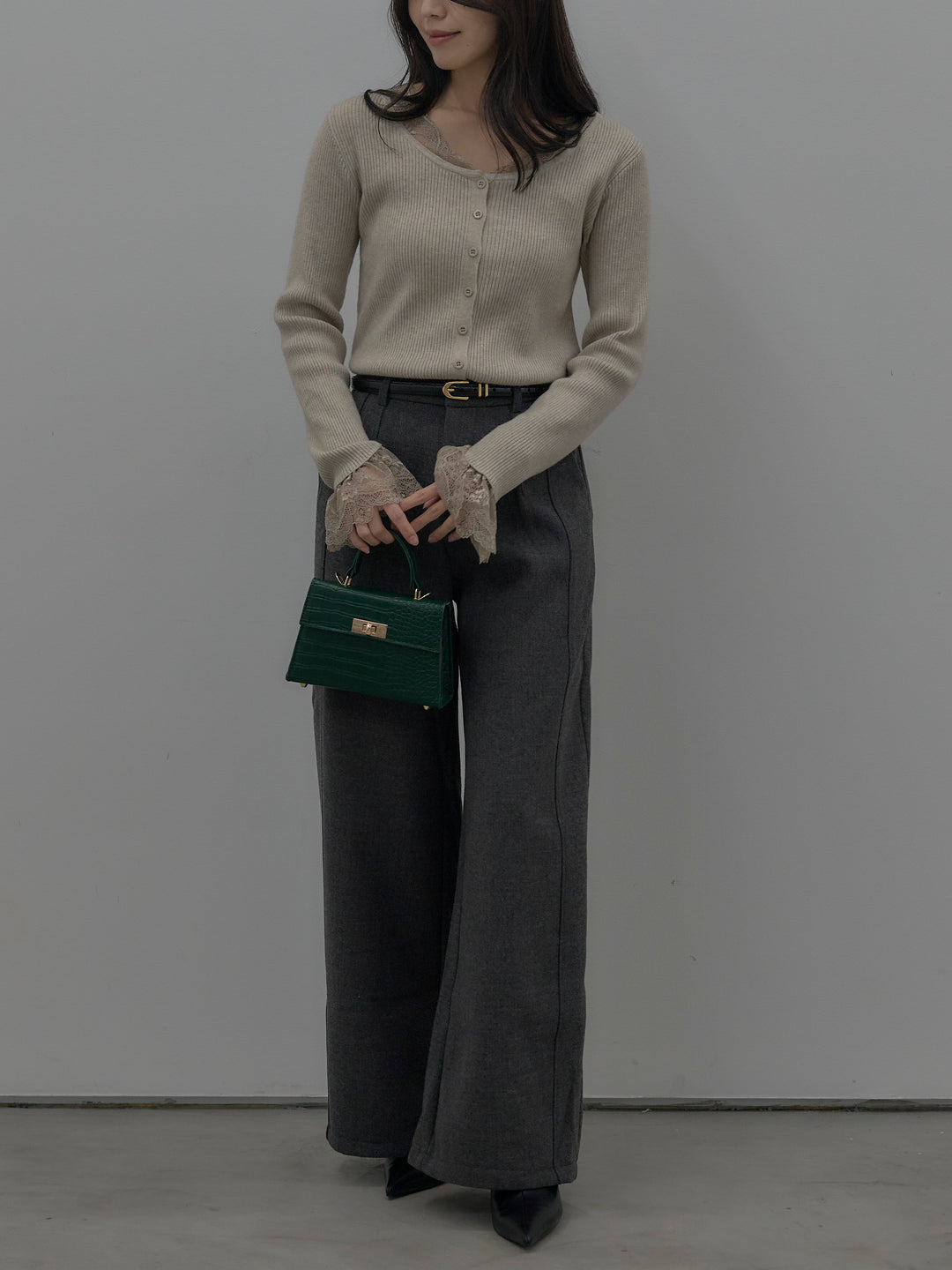 裏起毛デザインワイドパンツ