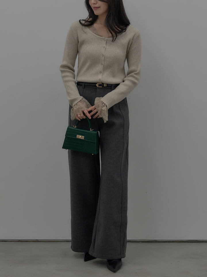 裏起毛デザインワイドパンツ