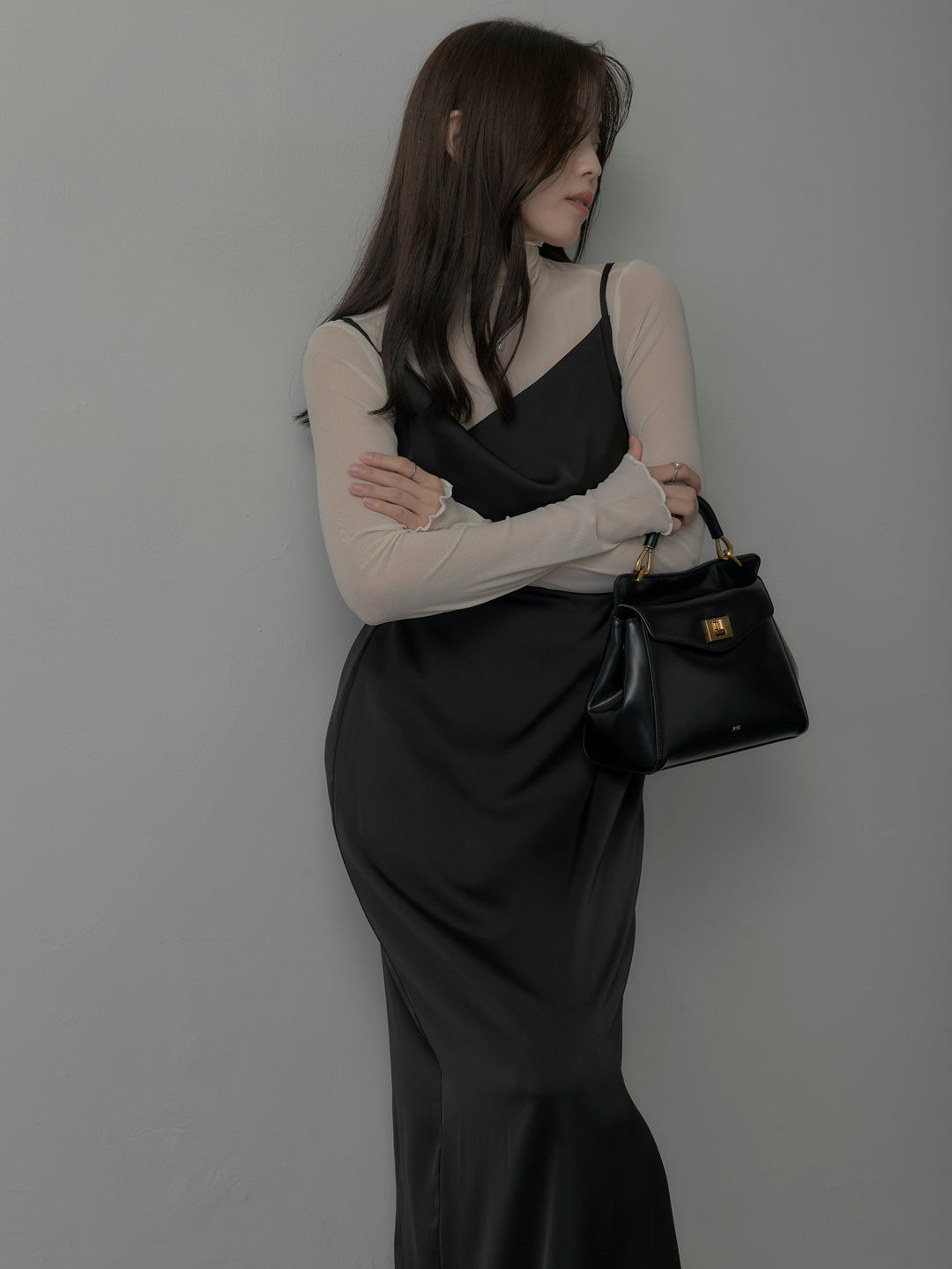 【SET】メロウフリルシアートップス+【Essential】サテンドレープキャミワンピ(2set)