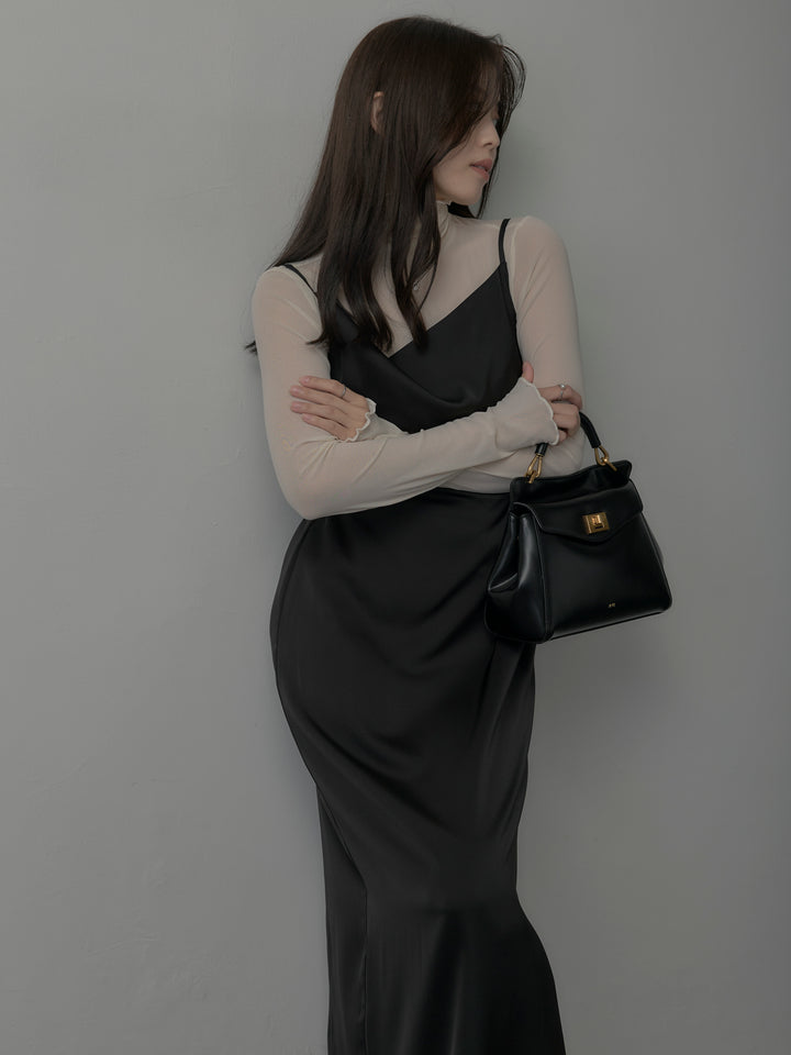 【SET】メロウフリルシアートップス+【Essential】サテンドレープキャミワンピ(2set)