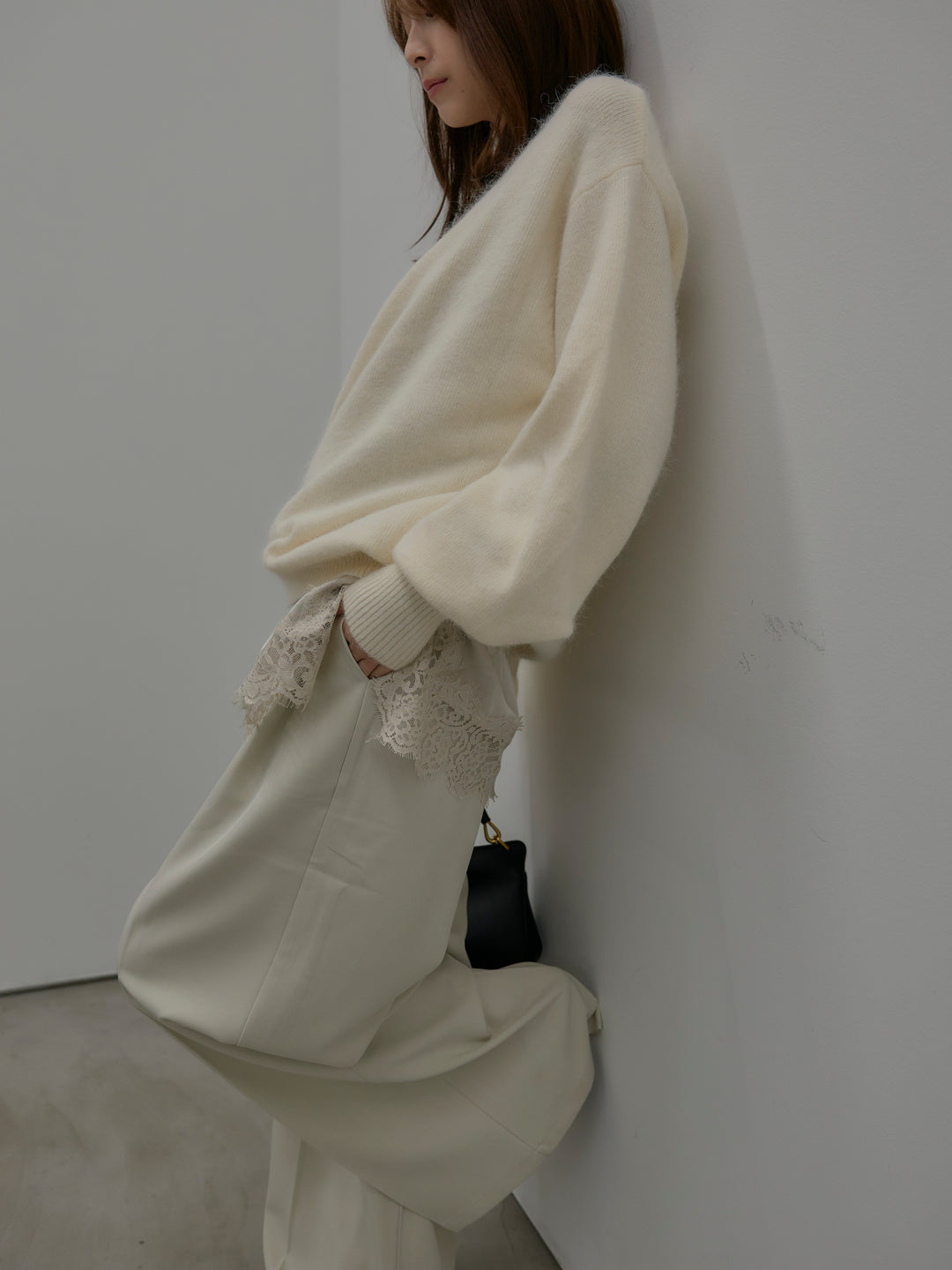 【SET】【premium touch】2wayショルダーニットプルオーバー+レースサテンキャミソール(2set)