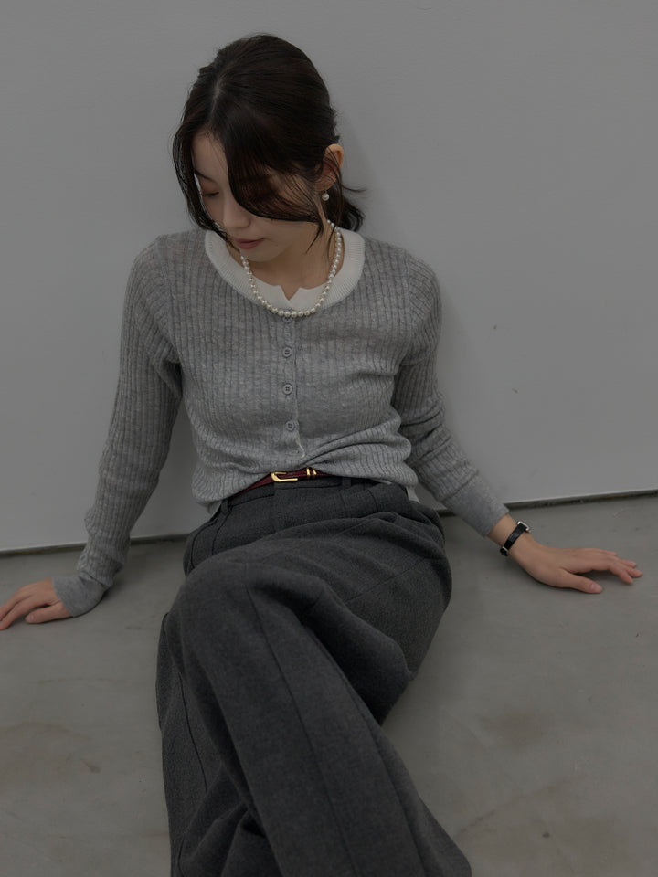 【SET】配色ケーブル編みニットトップス+裏起毛デザインワイドパンツ(2set)