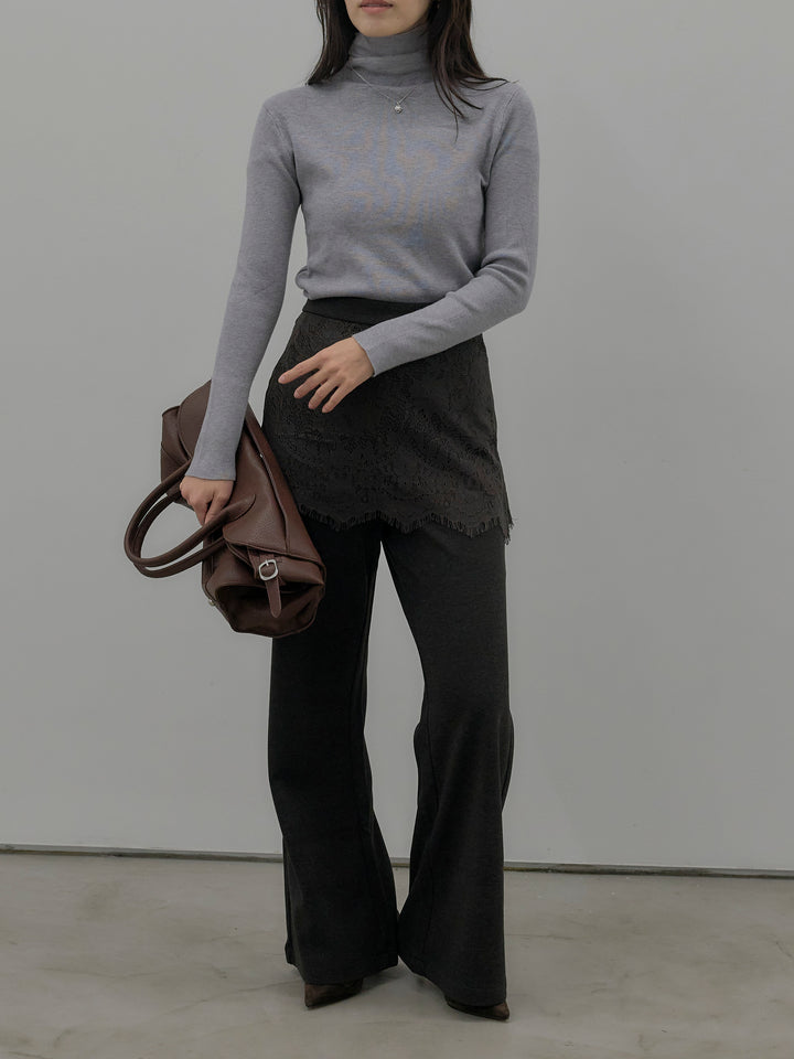 レースレイヤードセミフレアパンツ