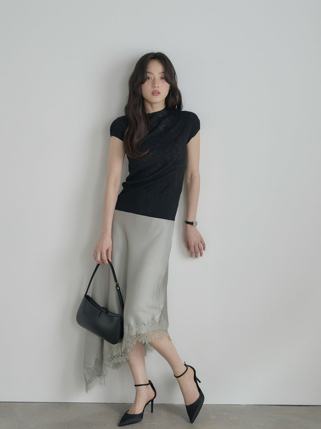 プチハイネックフレンチスリーブカットソー