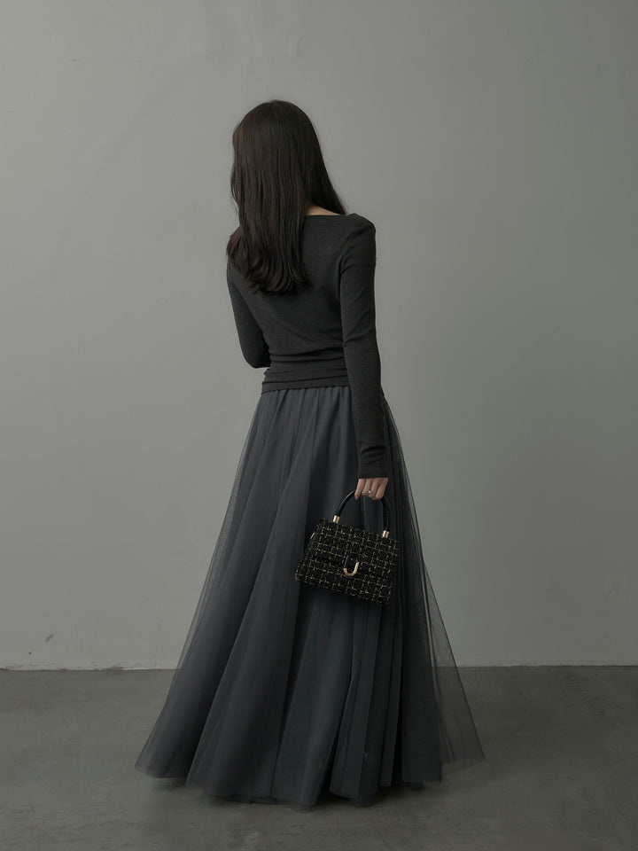 【SET】ドレープデザイントップス+ボリュームチュールスカート(2set)