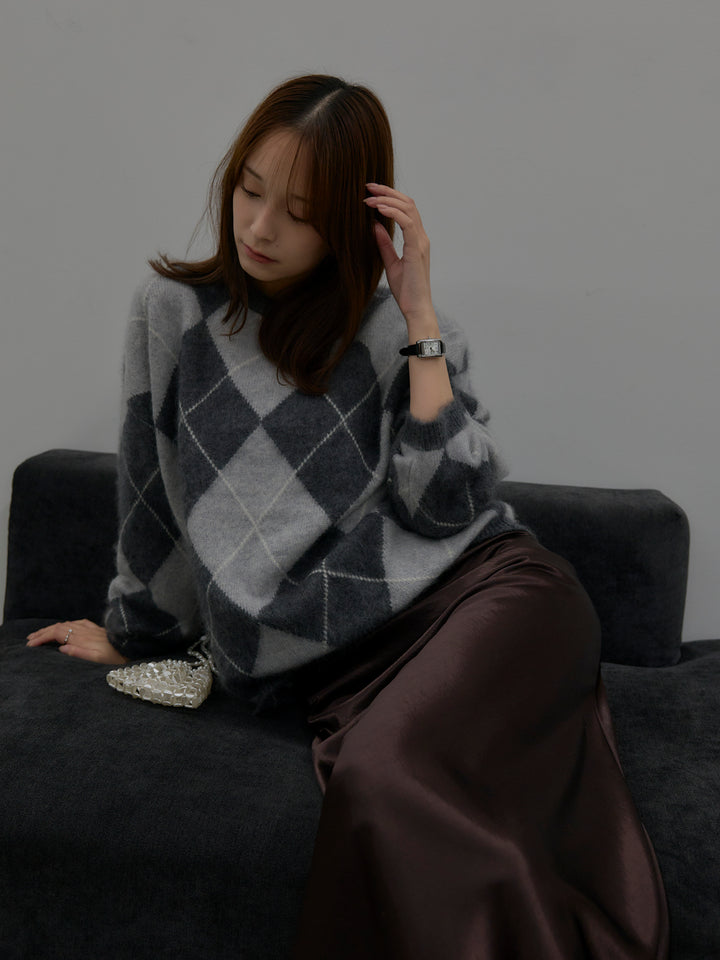 【premium touch】アーガイル柄ニットプルオーバー