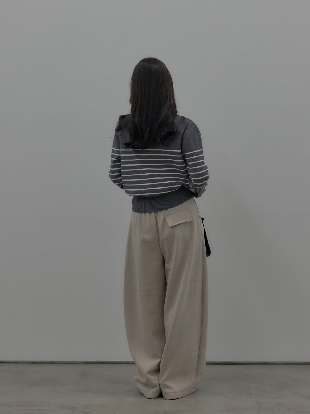 【SET】比翼仕立てサテンシャツ+裏起毛センターシームタックワイドパンツ(2set)