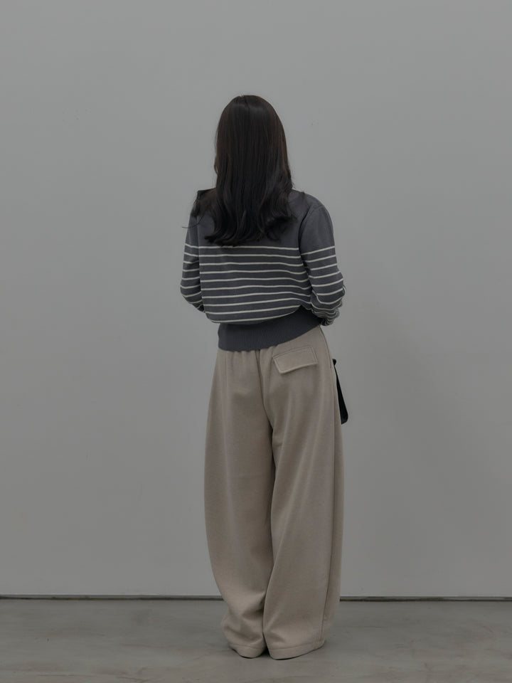 【SET】比翼仕立てサテンシャツ+裏起毛センターシームタックワイドパンツ(2set)