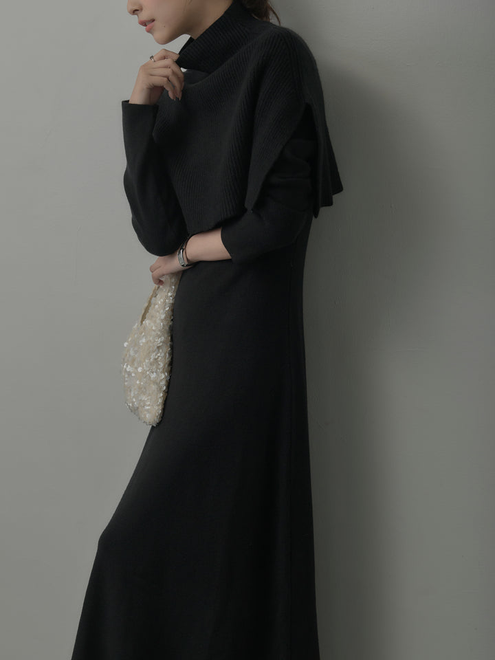 ケープ付きリブニットロングワンピース