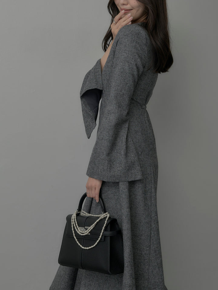 【Essential】2wayスリーブヘリンボーンフレアワンピース