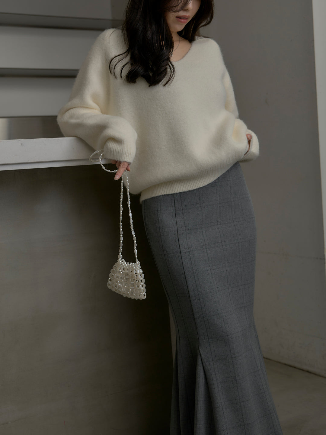 モヘアタッチVネックニットプルオーバー