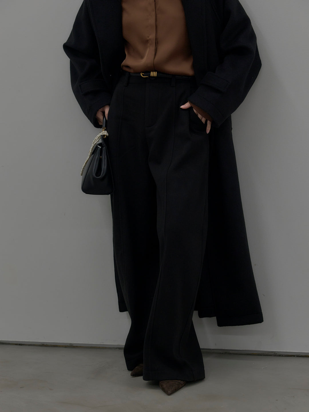 裏起毛センターシームタックワイドパンツ