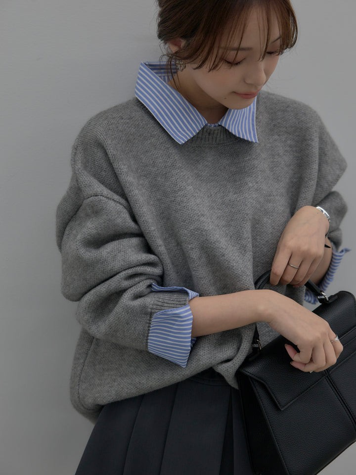 シャツドッキング肉厚ニットプルオーバー