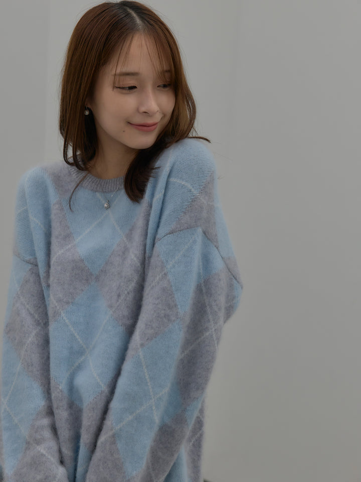 【premium touch】アーガイル柄ニットプルオーバー