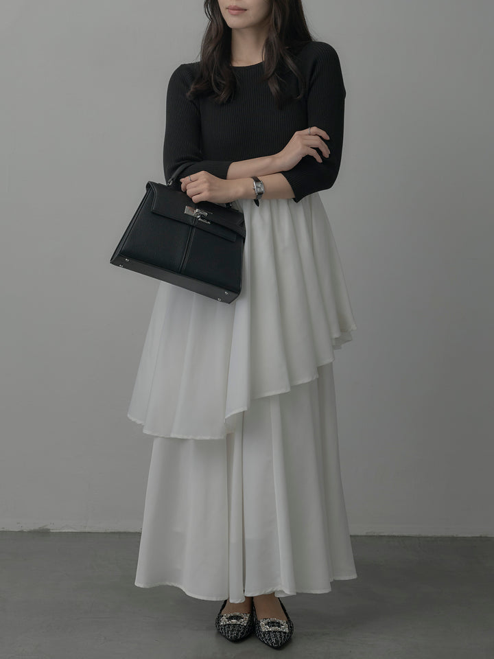 【Essential】7部袖リブドッキングワンピース