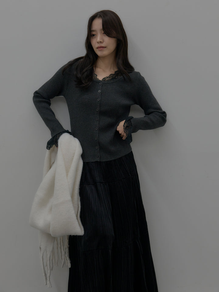 レースドッキングリブニットトップス