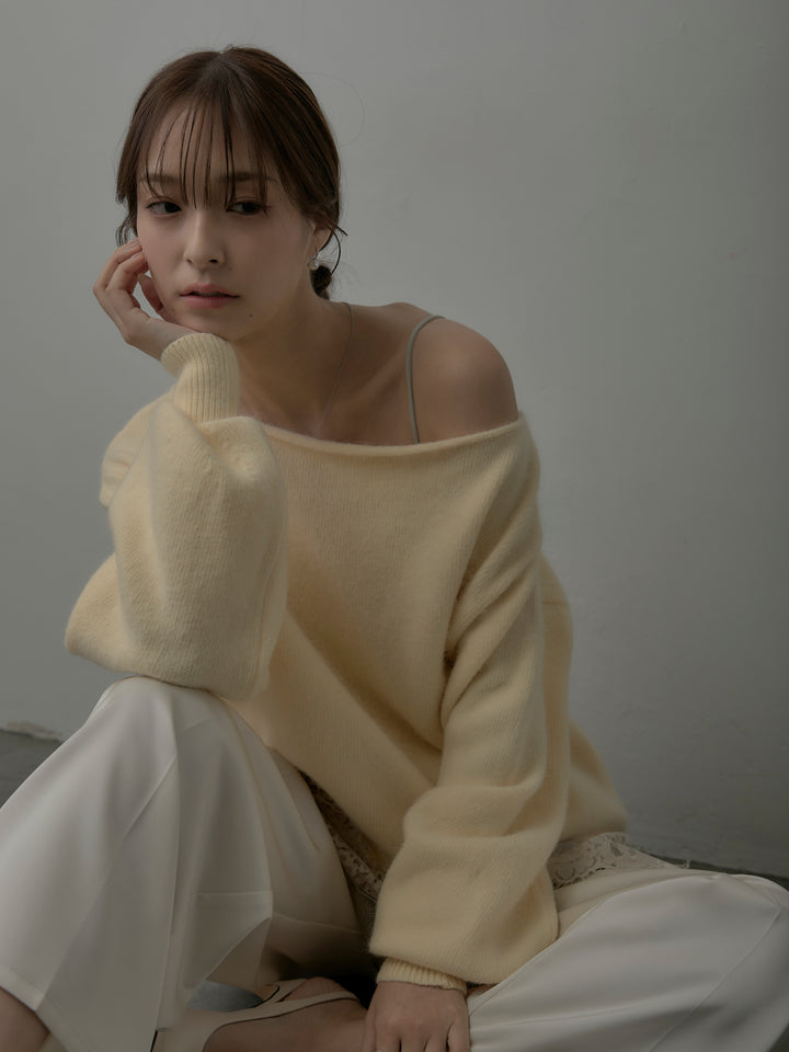 【SET】【premium touch】2wayショルダーニットプルオーバー+レースサテンキャミソール+【Essential】センタープレスサテンパンツ(3set)