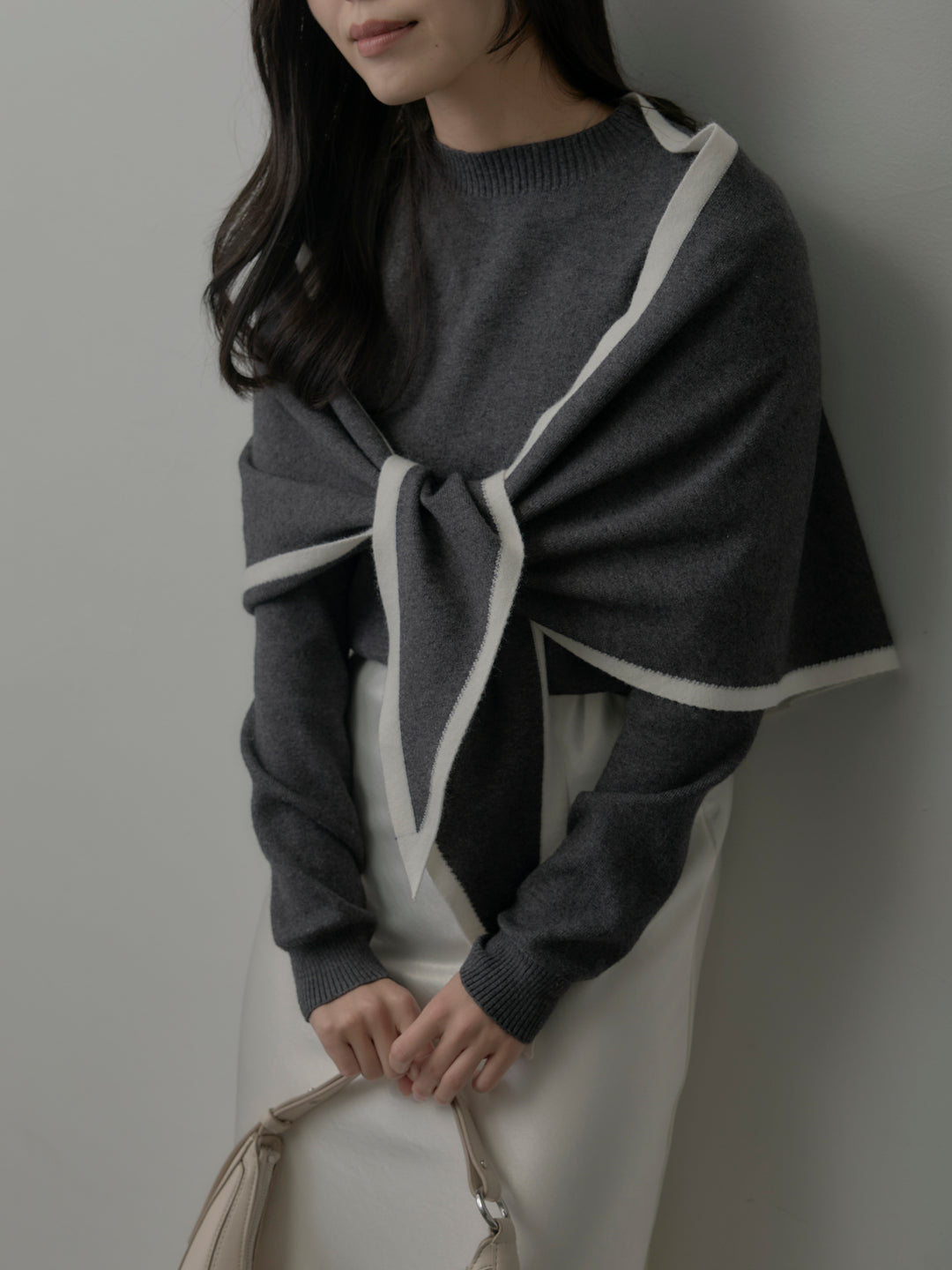 配色スカーフ付きニットトップス