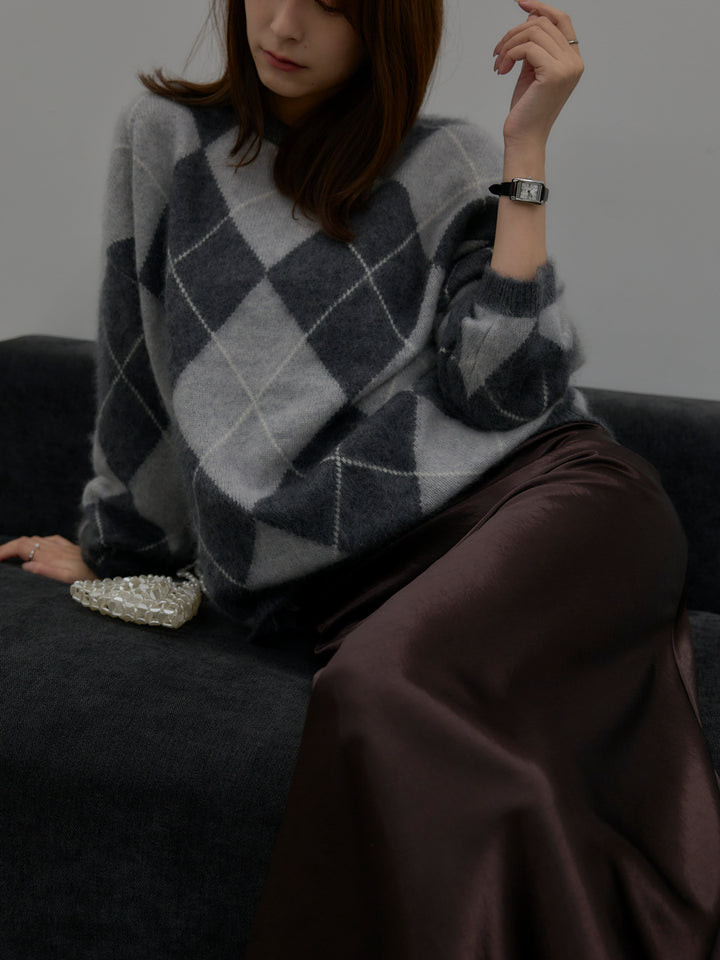 【premium touch】アーガイル柄ニットプルオーバー