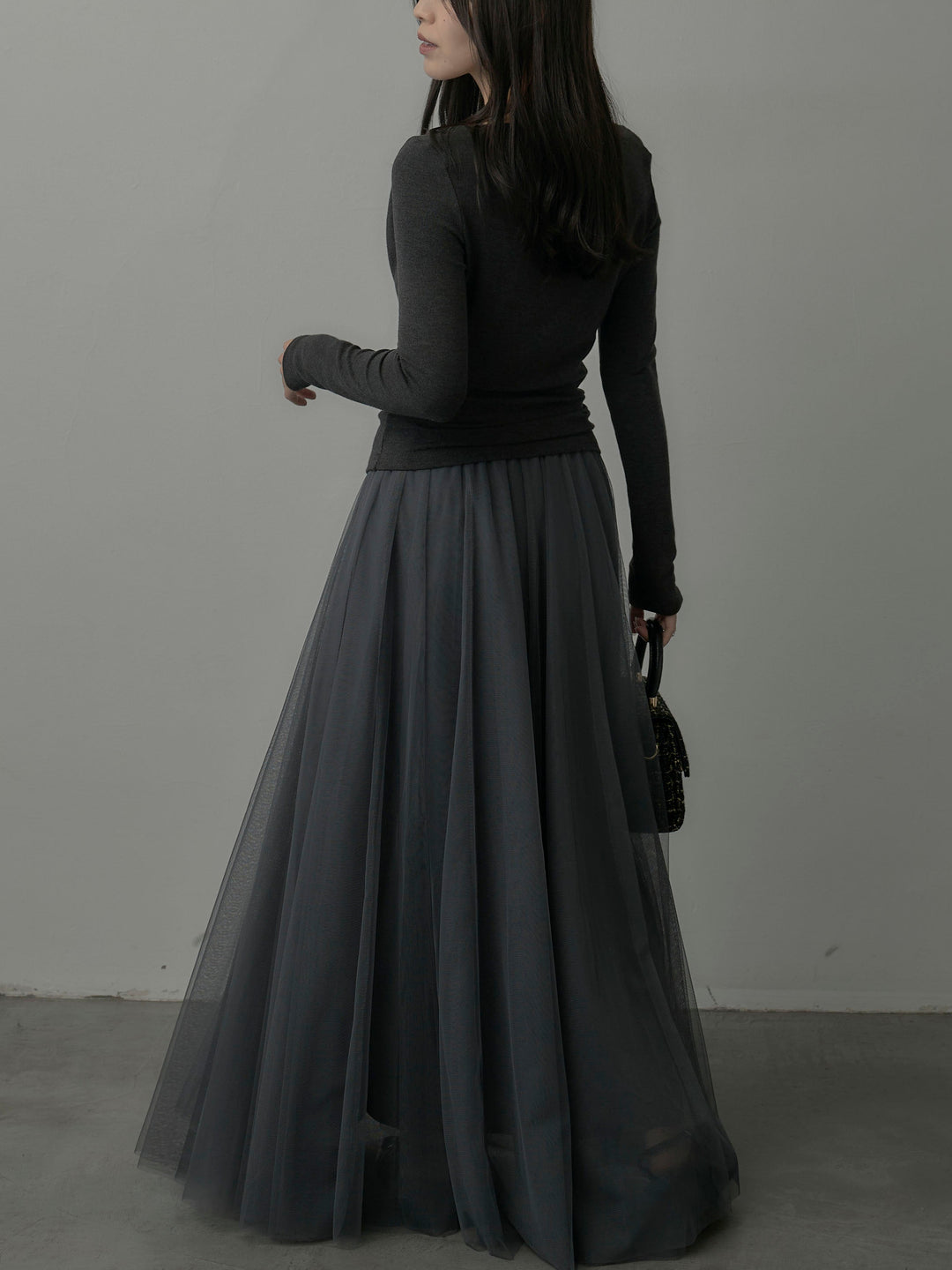 【SET】ドレープデザイントップス+ボリュームチュールスカート(2set)