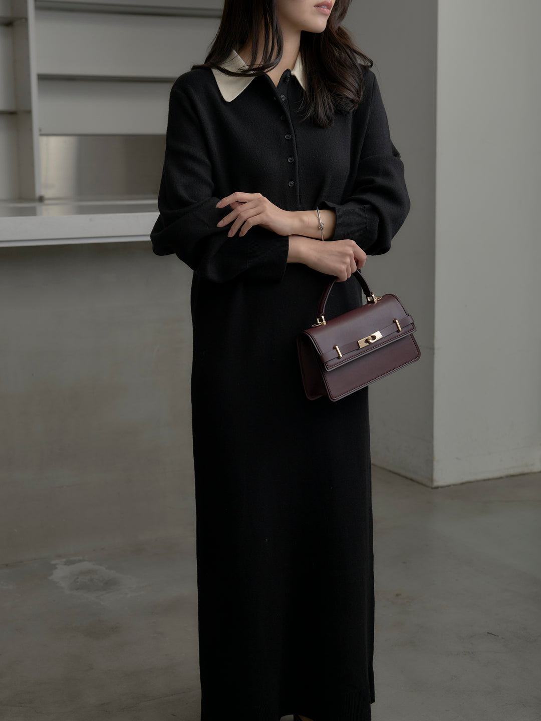 配色ポロニットワンピース