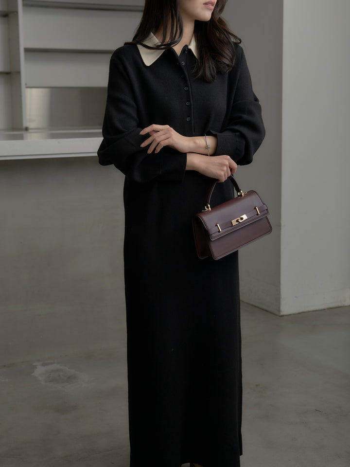 配色ポロニットワンピース