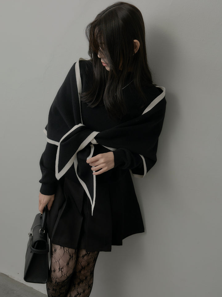 配色スカーフ付きニットトップス