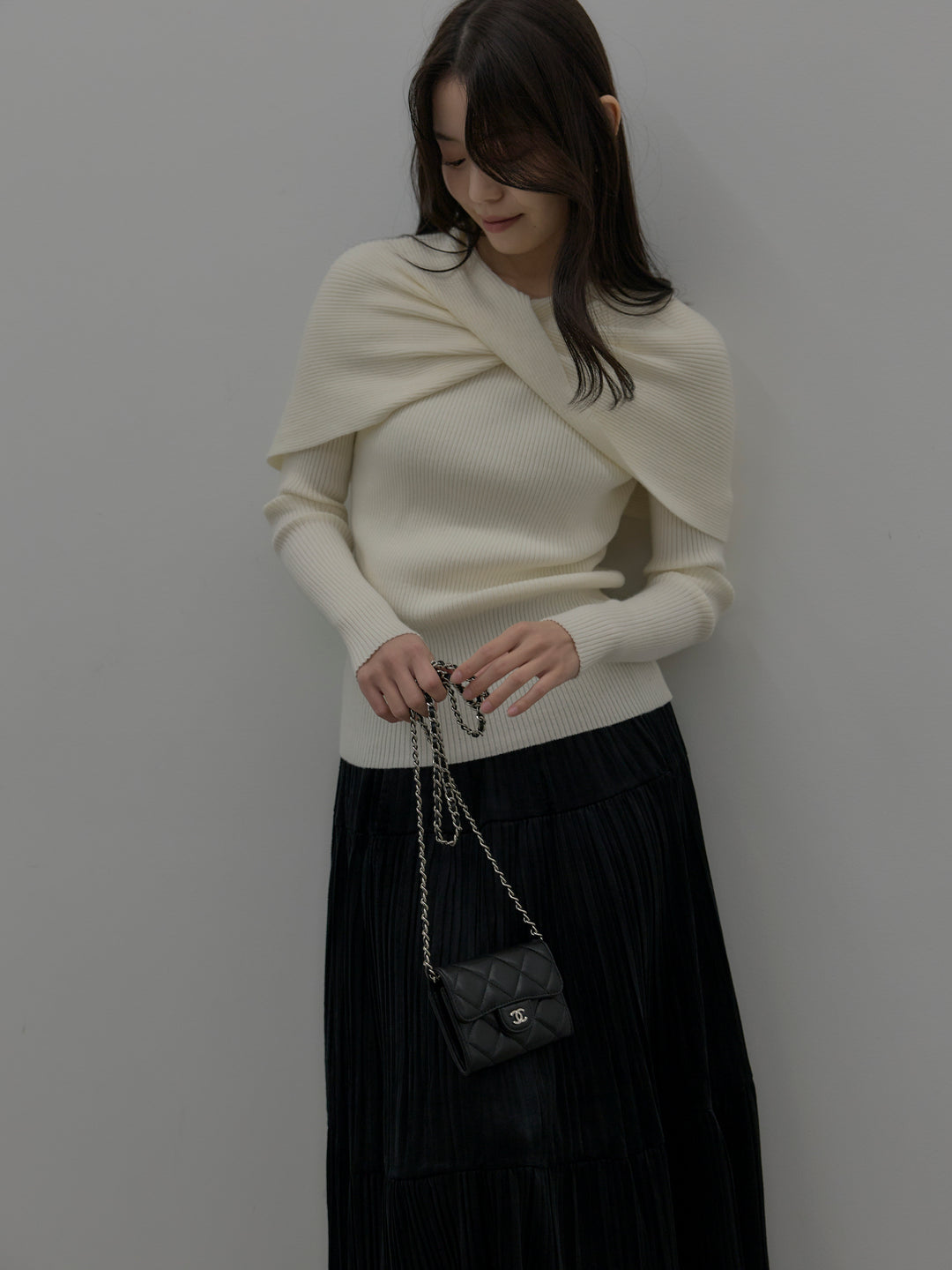 ケープライクデザインリブニットトップス