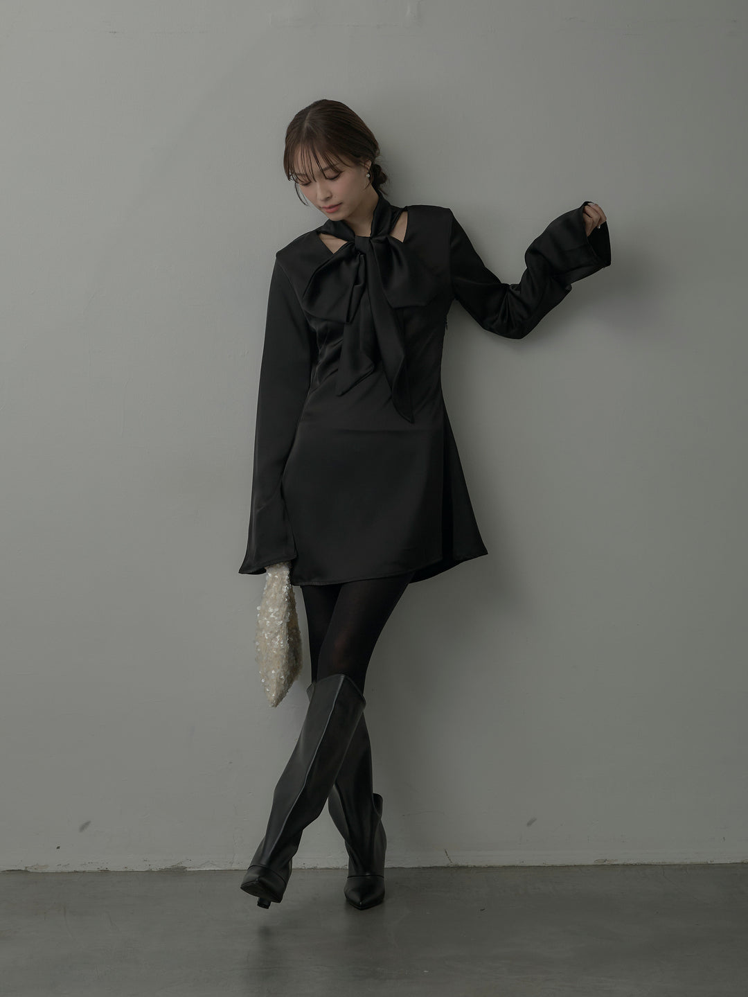 ボウタイサテンミニワンピース