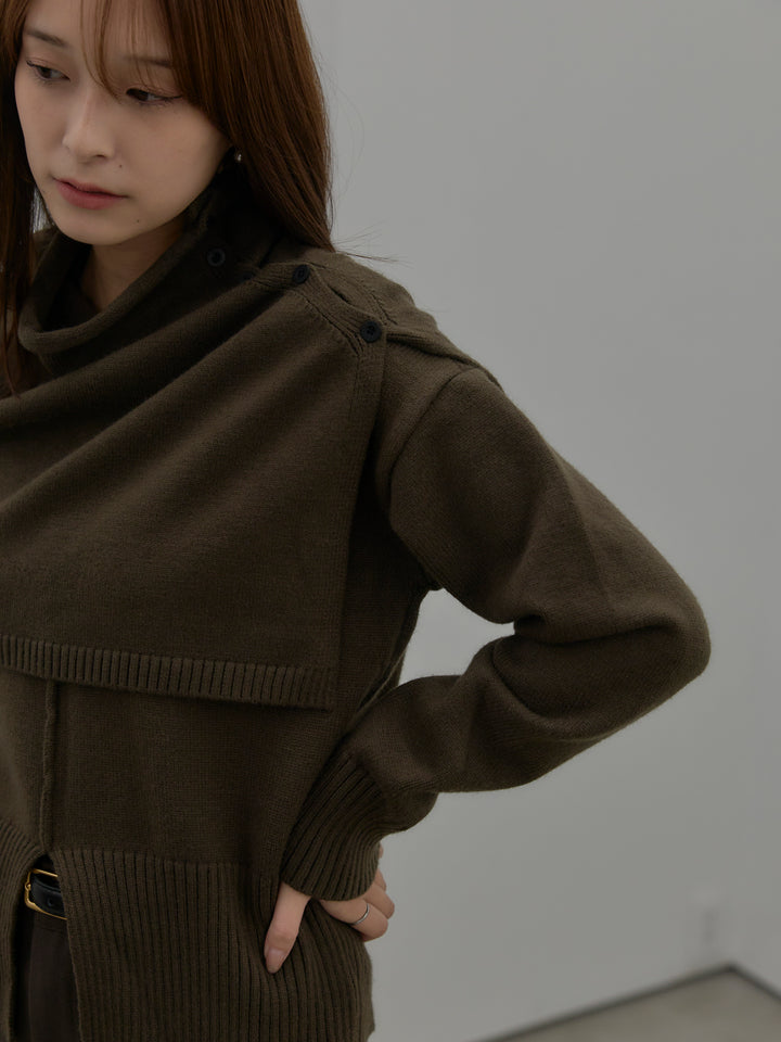 【SET】ケープ付き2WAYフロントスリットニットトップス+ウールタッチミニショートパンツ(2set)