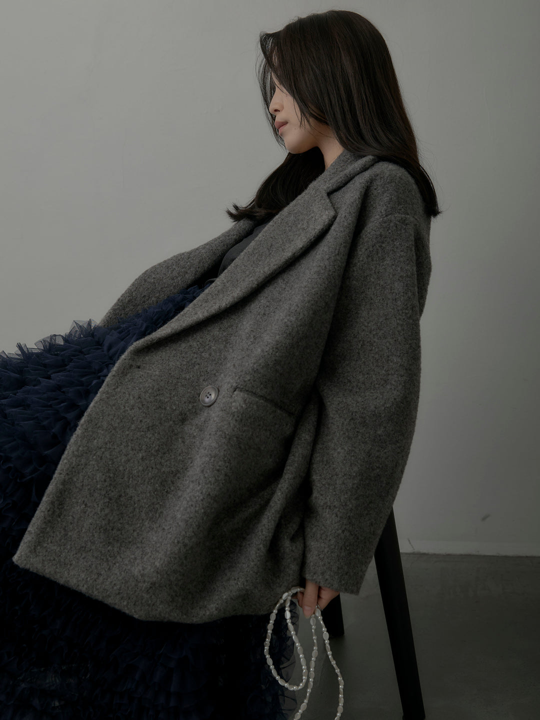 【SET】【Essential】オーバーサイズジャケットコート+ドラマチックフリルチュールスカート(2set)