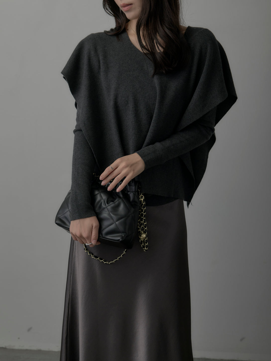 2wayリブニットポンチョトップス