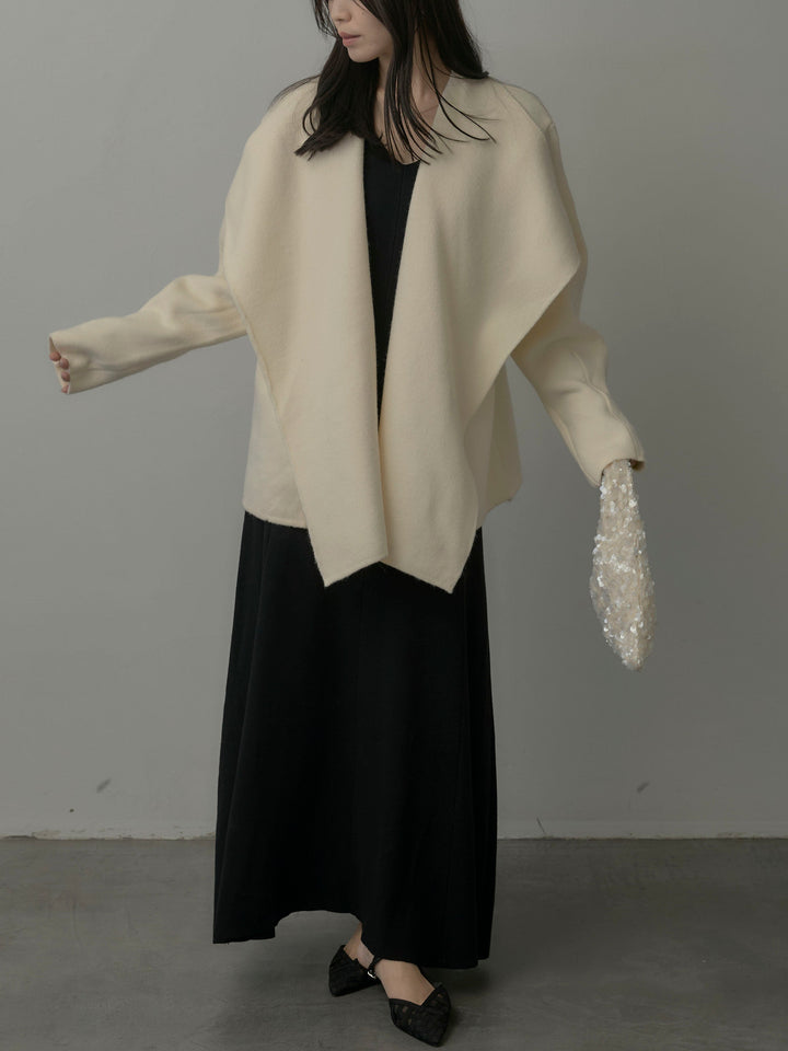 【SET】ショールカラーニットカーディガン+Vネックニットロングワンピース(2set)