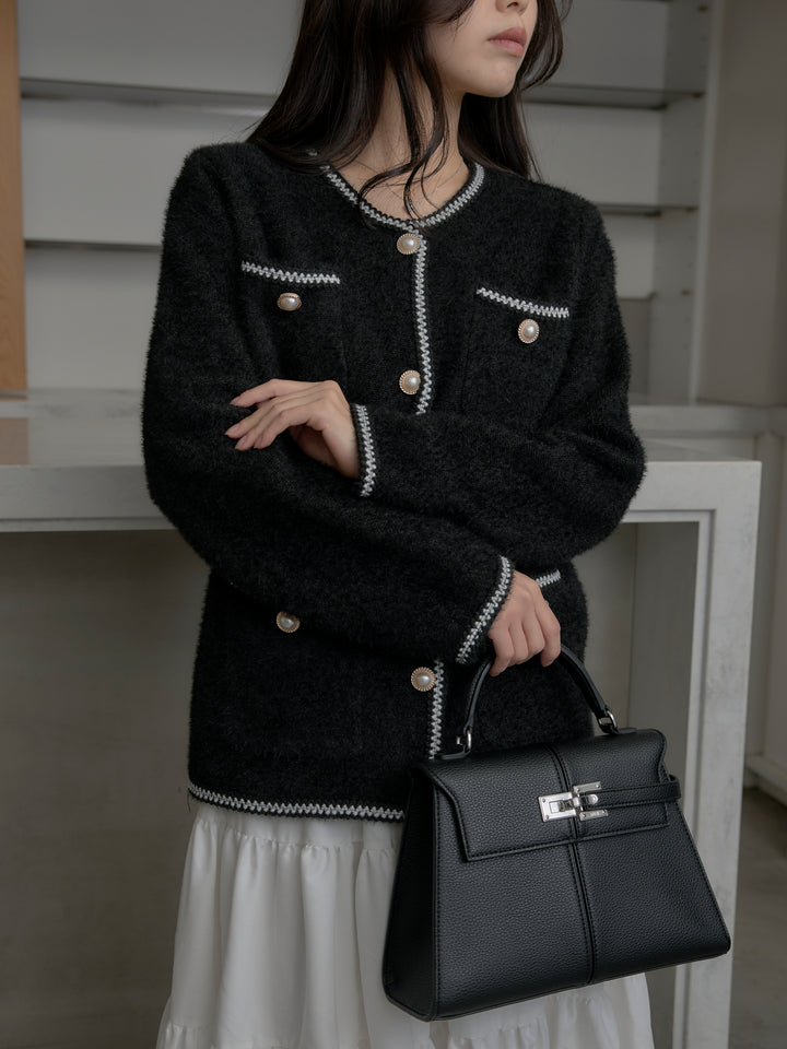 モヘアタッチパールボタンニットカーディガン