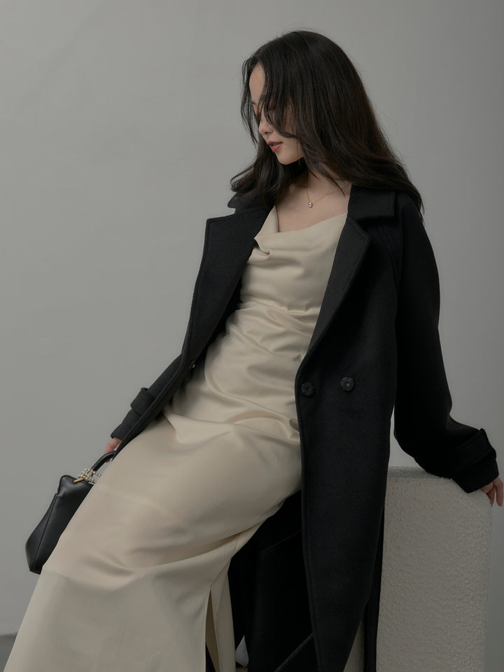 【SET】【Essential】ソフトウールリバートレンチコート+【Essential】サテンドレープキャミワンピ(2set)