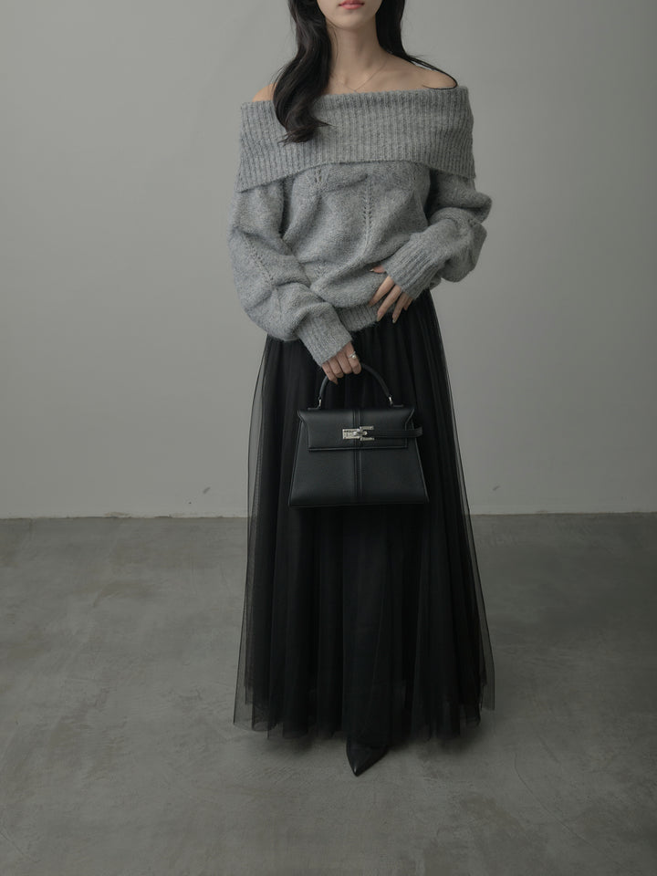 メランジニットオフショルトップス