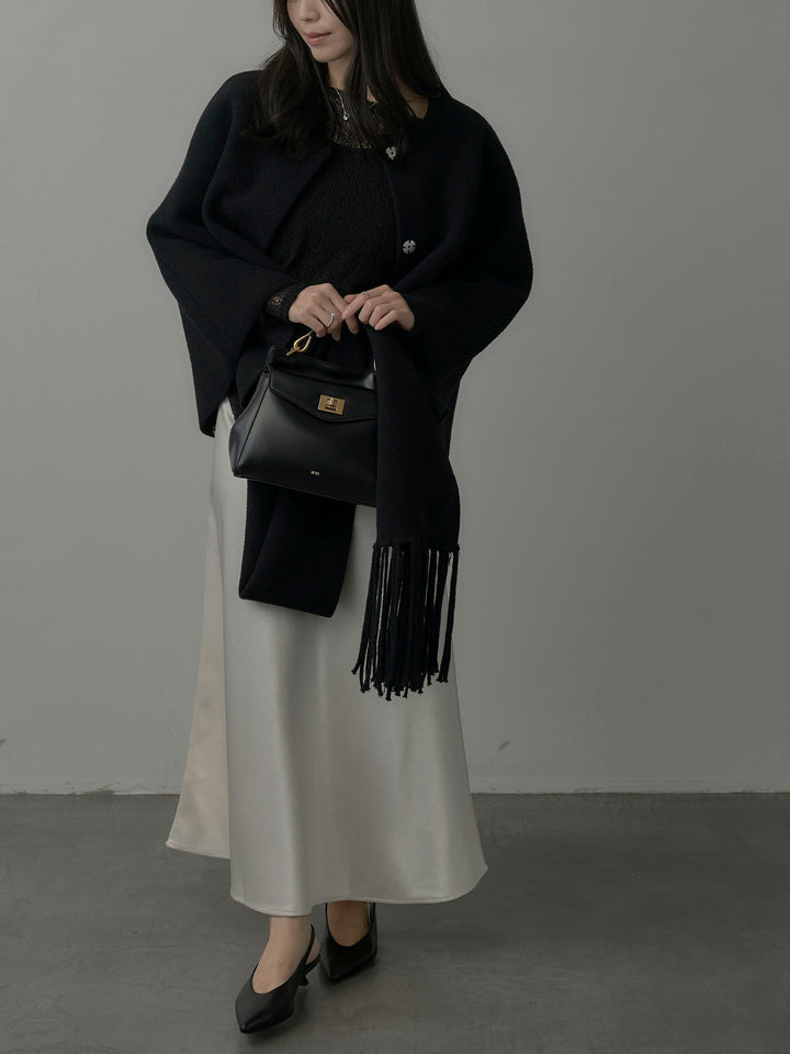 【SET】マフラー付き2WAYケープコート+【インナー付き】シアーレーストップス+ヘビーサテンAラインスカート(3set)