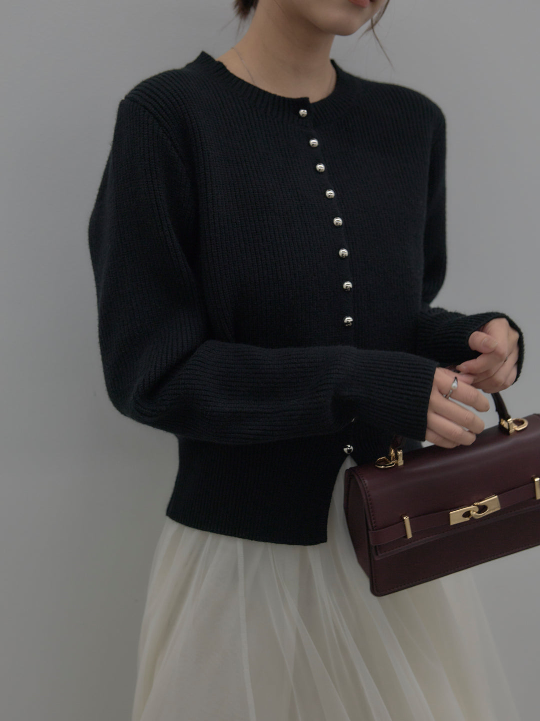 メタルボタンリブニットカーディガン