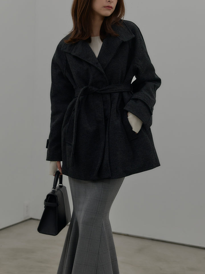 【SET】キルティングライナーウールミディアムコート+スクエアネックリブニット(2set)