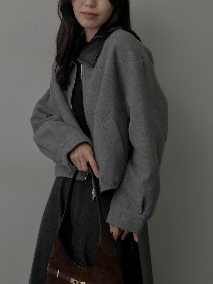 レザー襟ウール混ジップアウター