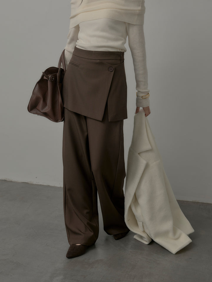 【SET】【Essential】オーバーサイズジャケットコート+オフショルリブニットトップス+ラップワイドパンツ(3set)