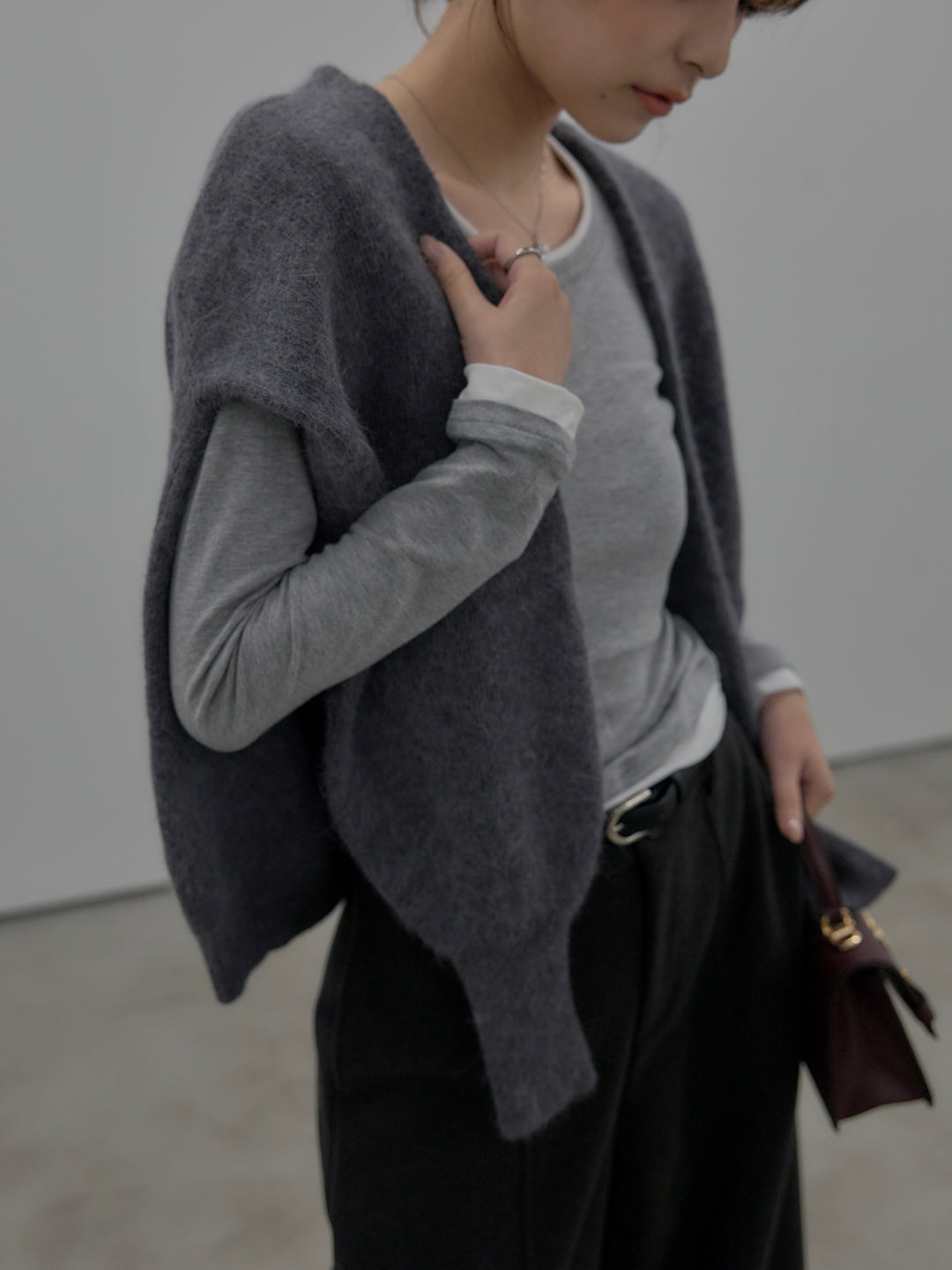 【SET】バイカラーレイヤードカットソー+カーブデザインスウェットライクパンツ(2set)