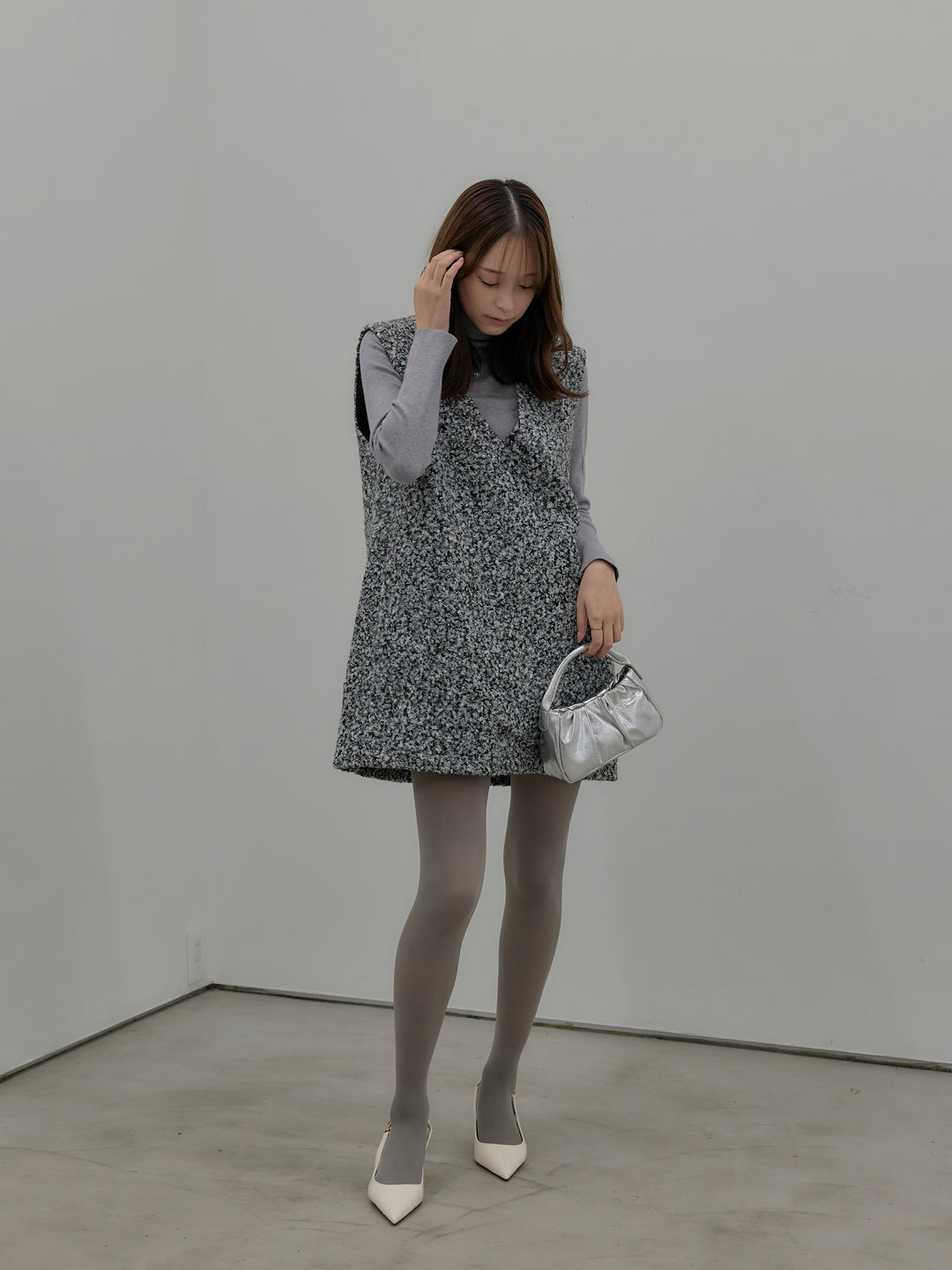 【SET】ブークレVネックミニワンピース+ベーシックリブタートルネック(2set)