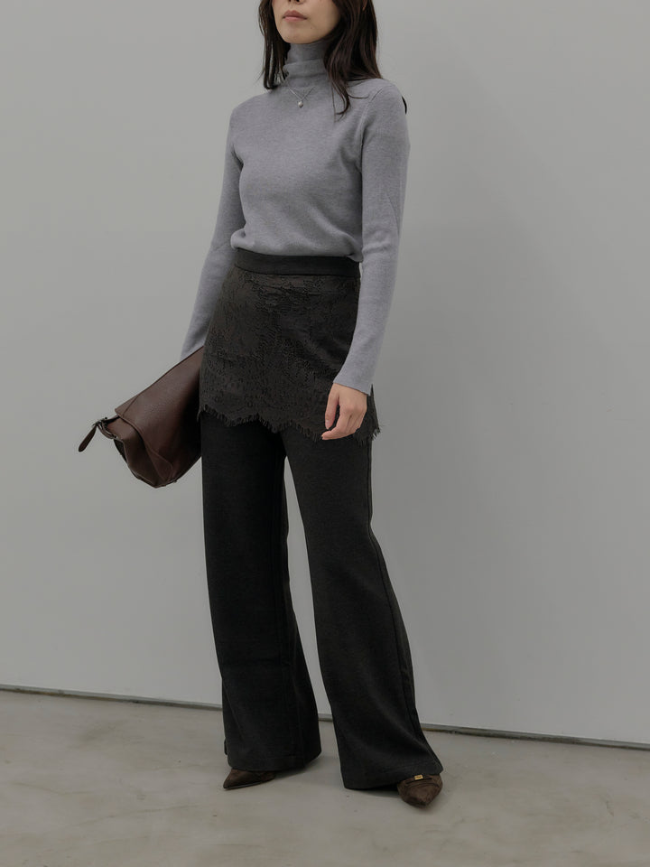レースレイヤードセミフレアパンツ