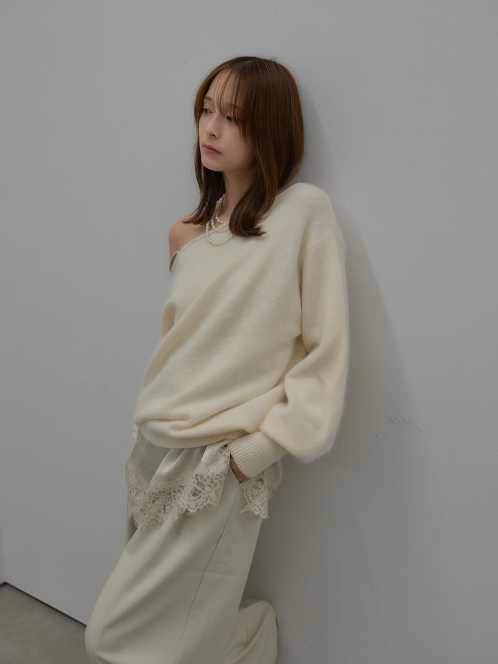 【SET】【premium touch】2wayショルダーニットプルオーバー+レースサテンキャミソール(2set)