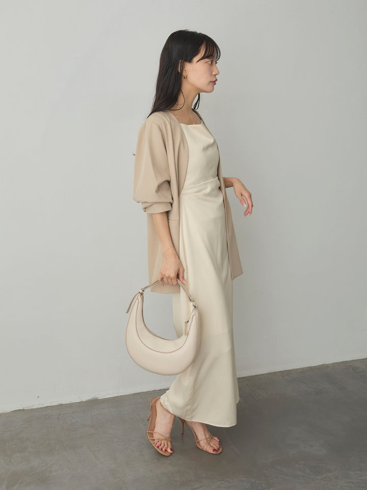 【SET】【Essential】フロントホックノーカラージャケット+【Essential】サテンドレープキャミワンピ(2set)